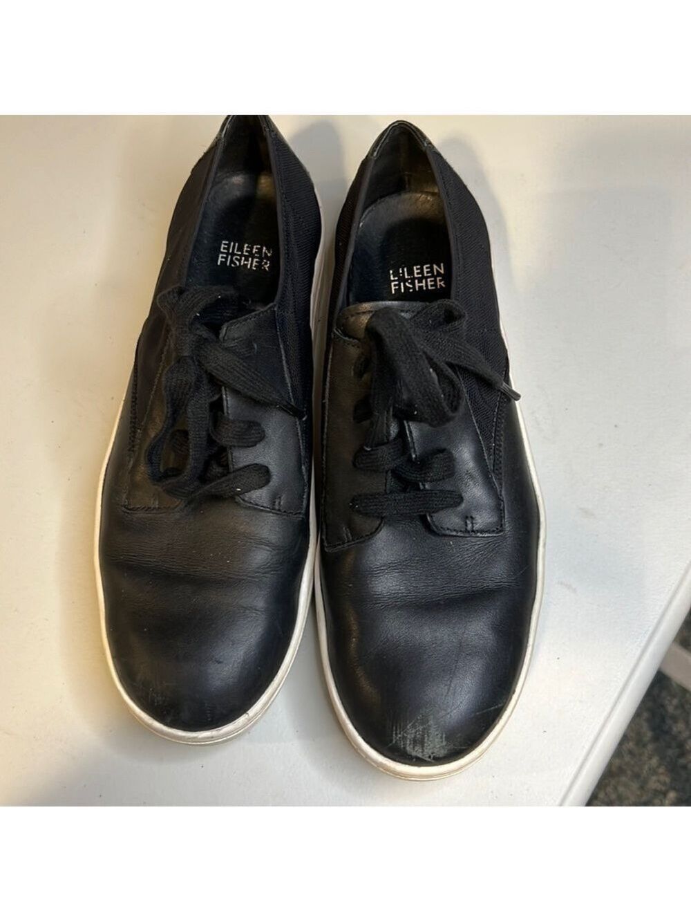 EILEEN FISHER Leather and  Fabric Lace Up Shoe Size 7.5